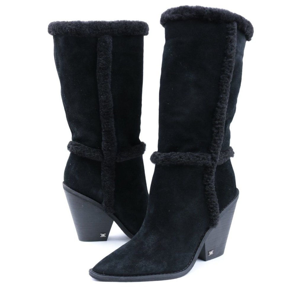 Sam Edelman Ilsa Faux Fur Suede Knee High Block Heel Boots Size 6